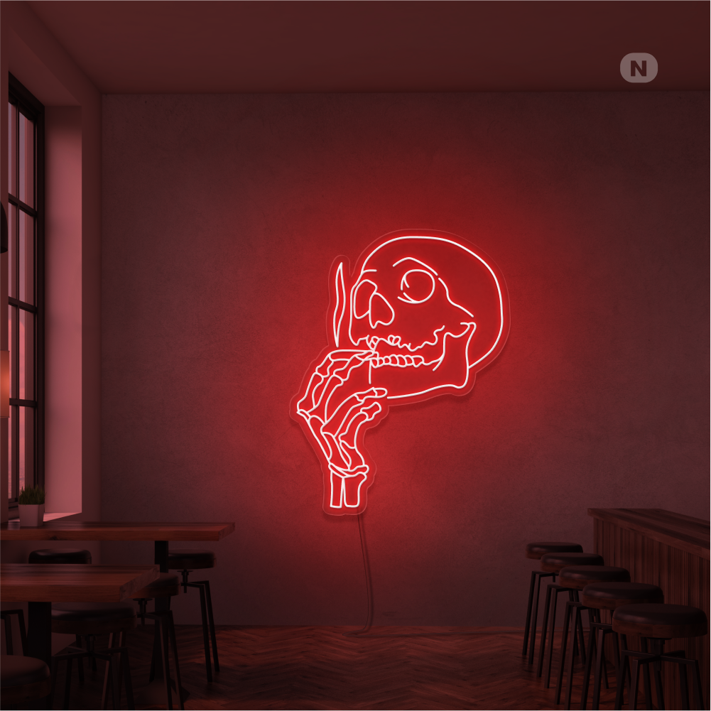 Neonskilt Rygende kraniehoved