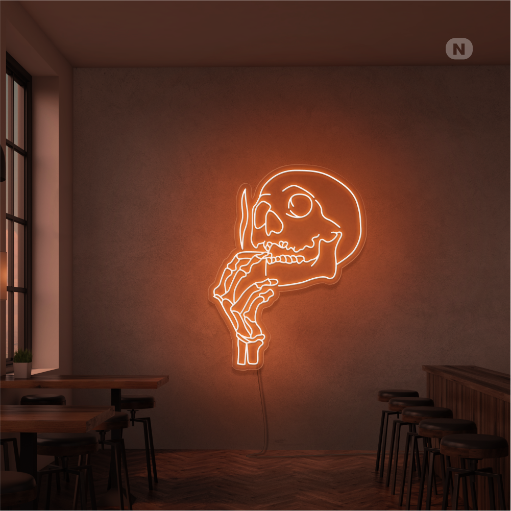 Neonskilt Rygende kraniehoved