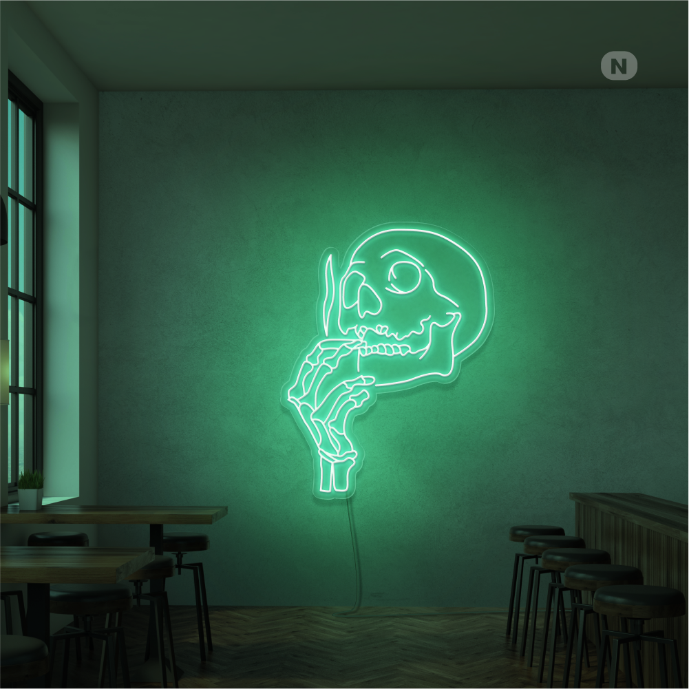Neonskilt Rygende kraniehoved