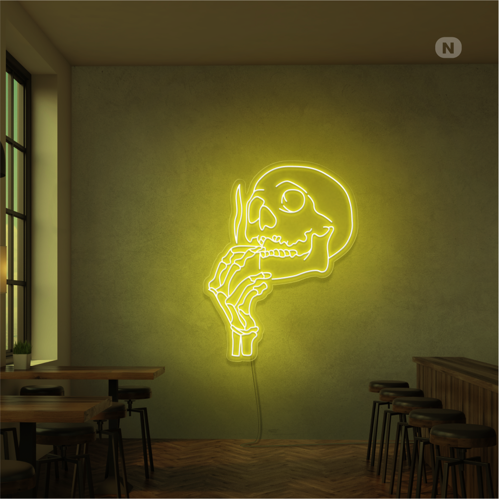 Neonskilt Rygende kraniehoved