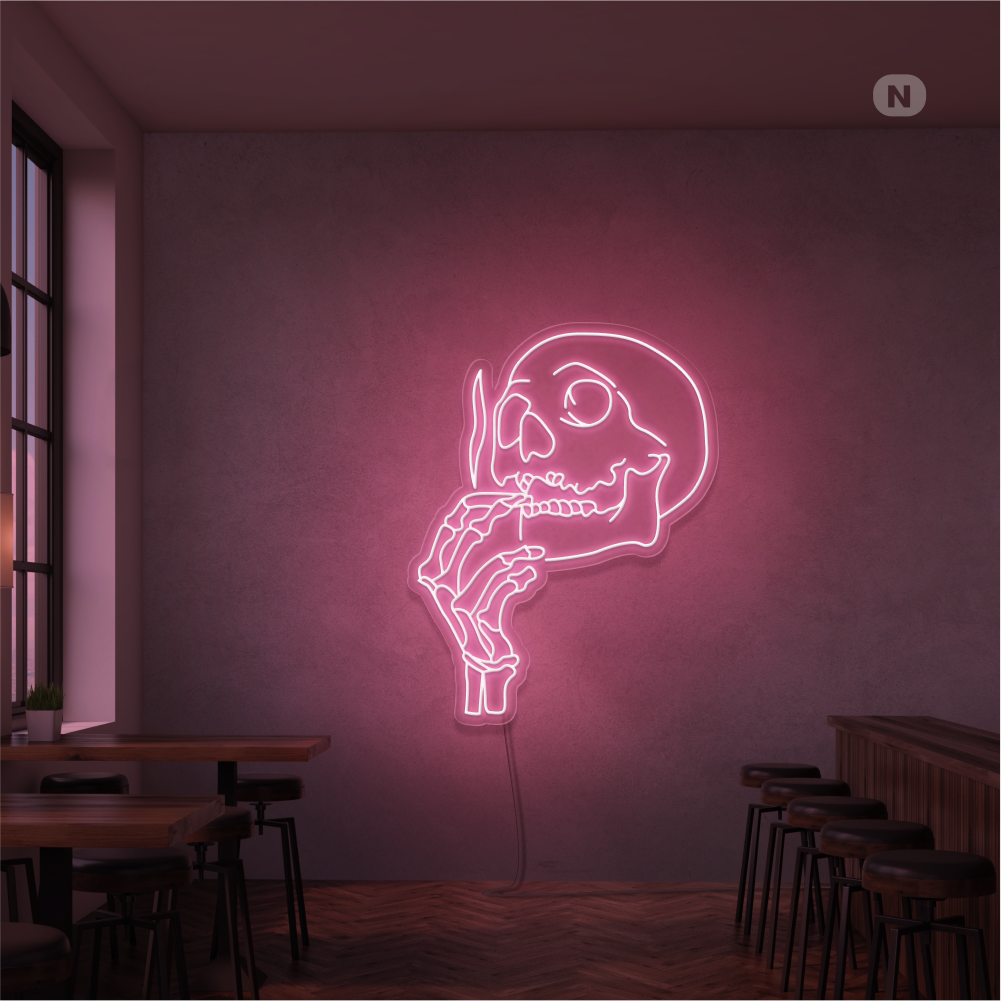 Neonskilt Rygende kraniehoved