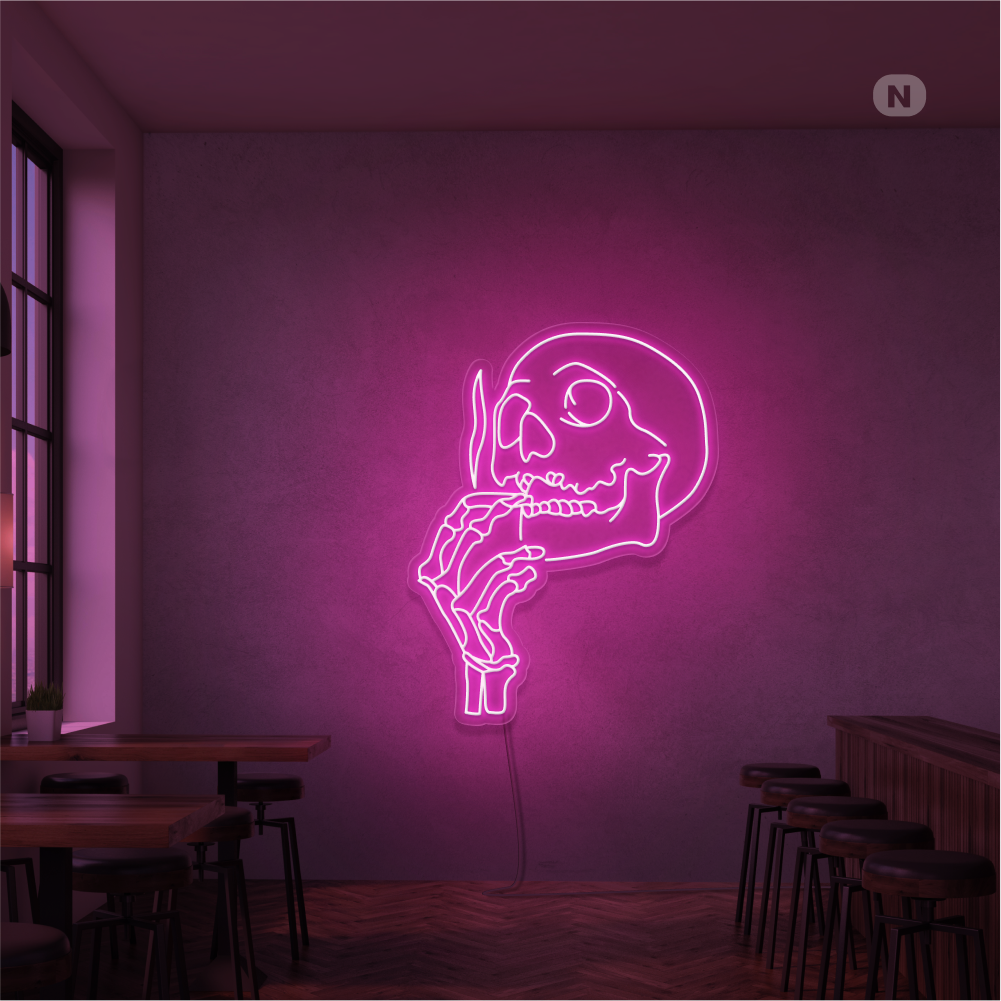 Neonskilt Rygende kraniehoved