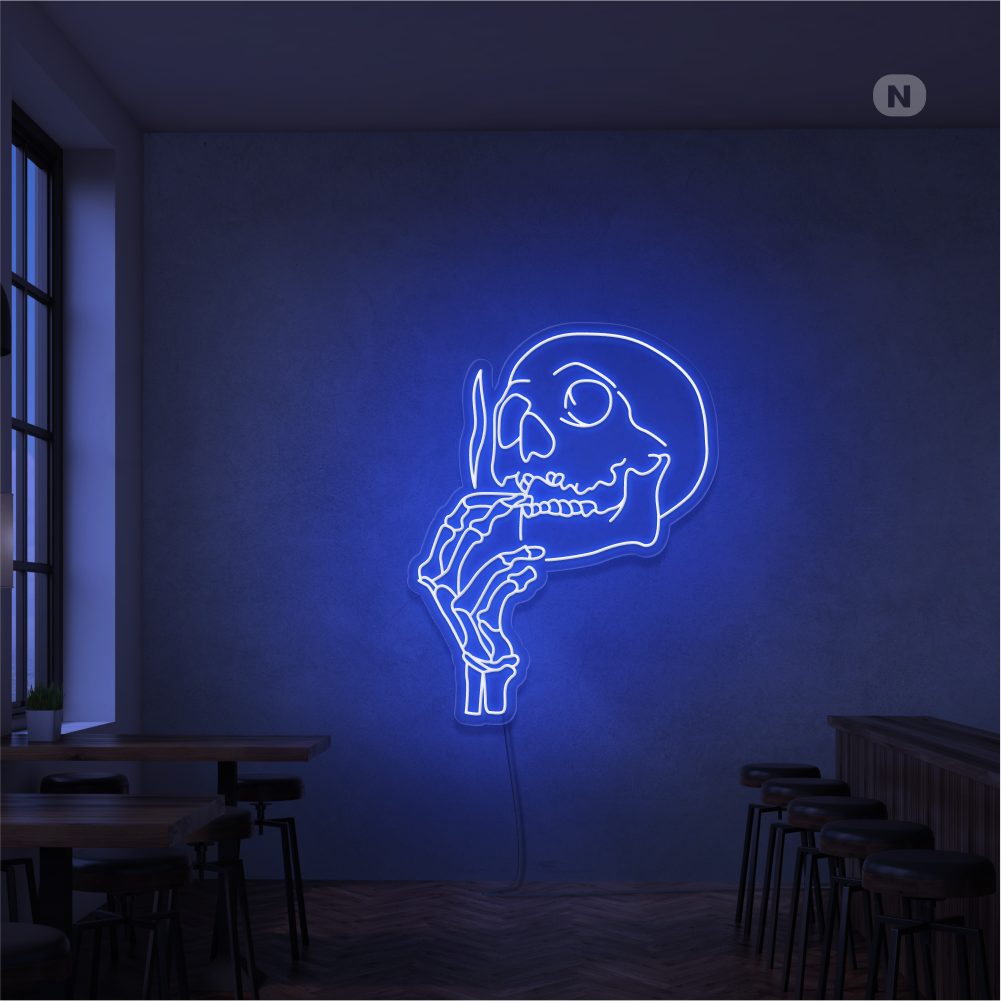 Neonskilt Rygende kraniehoved