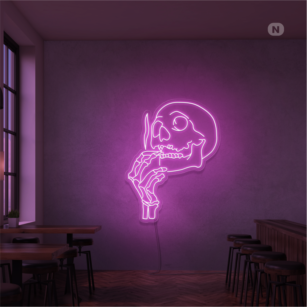 Neonskilt Rygende kraniehoved