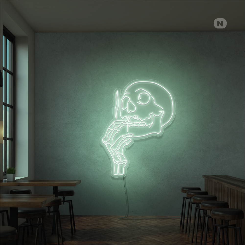 Neonskilt Rygende kraniehoved