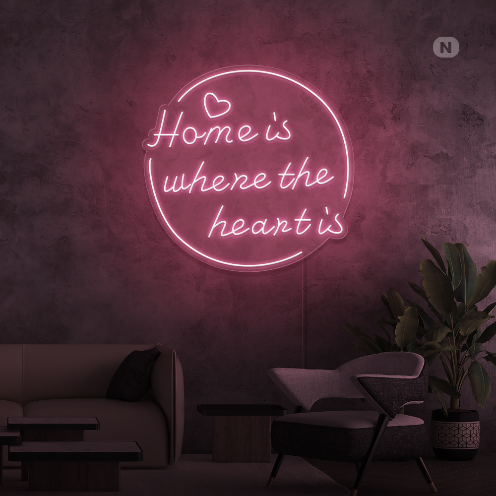 Neonskilt home is where the heart is