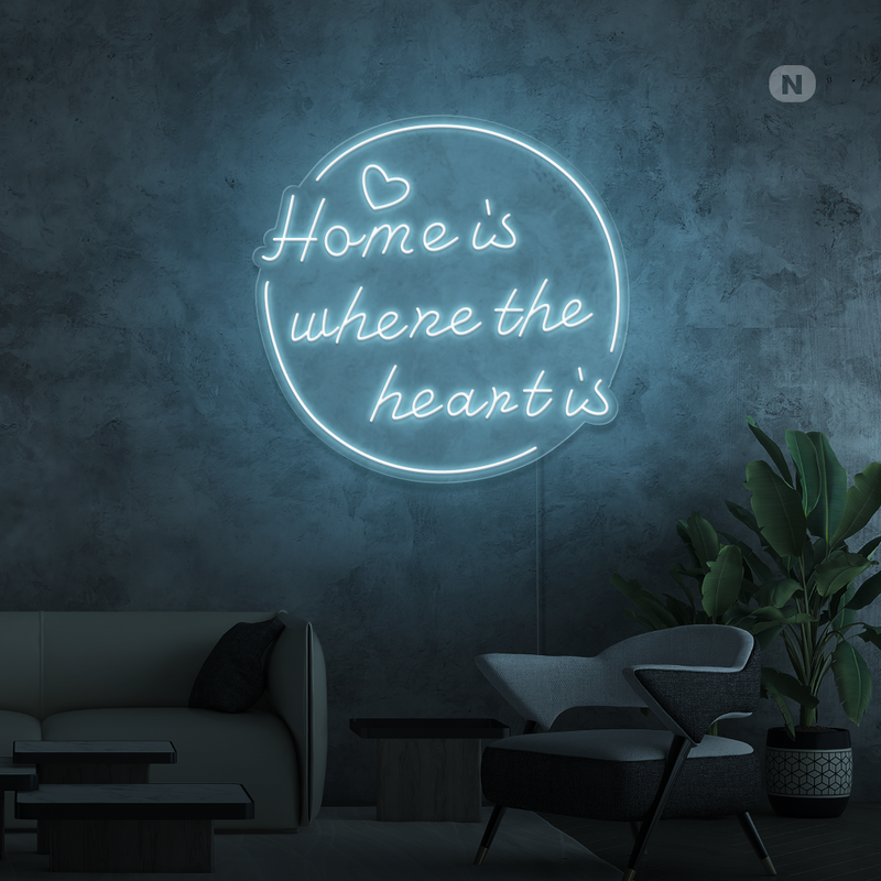 Neonskilt home is where the heart is